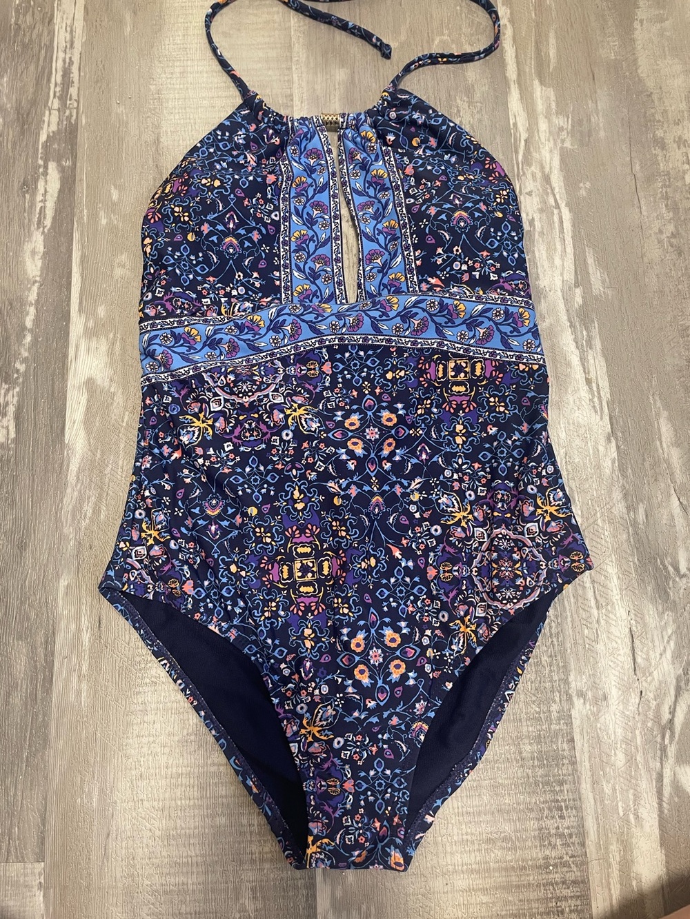 Navy Blue Floral One-Piece Swimsuit